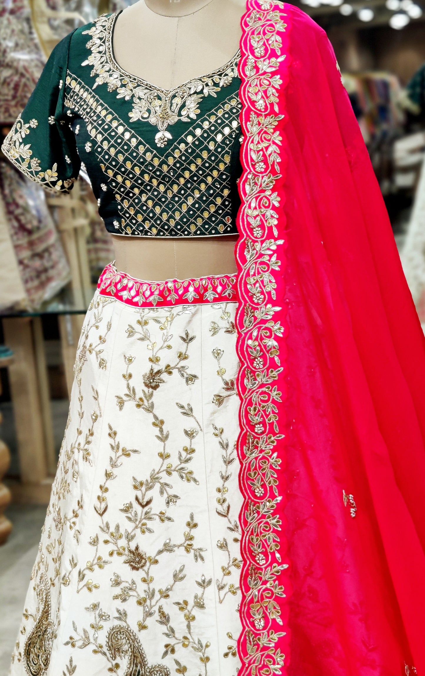 Regal Bottle Green & Off-White Lehenga Choli 💚🤍