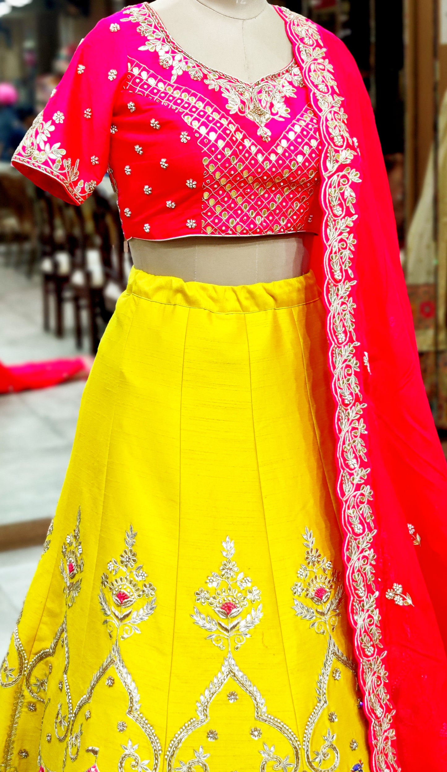 Vibrant Yellow & Magenta Lehenga Choli
