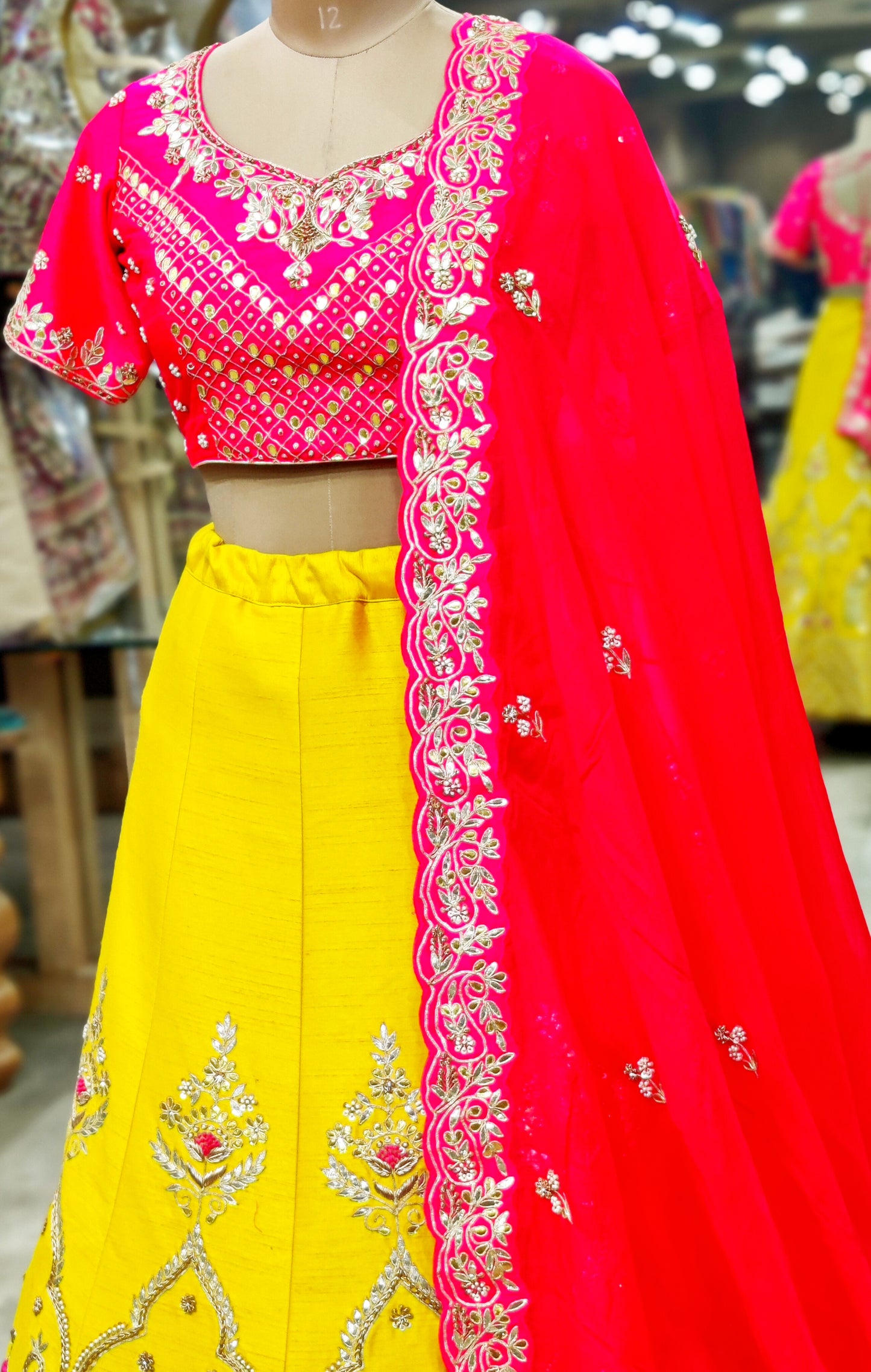 Vibrant Yellow & Magenta Lehenga Choli