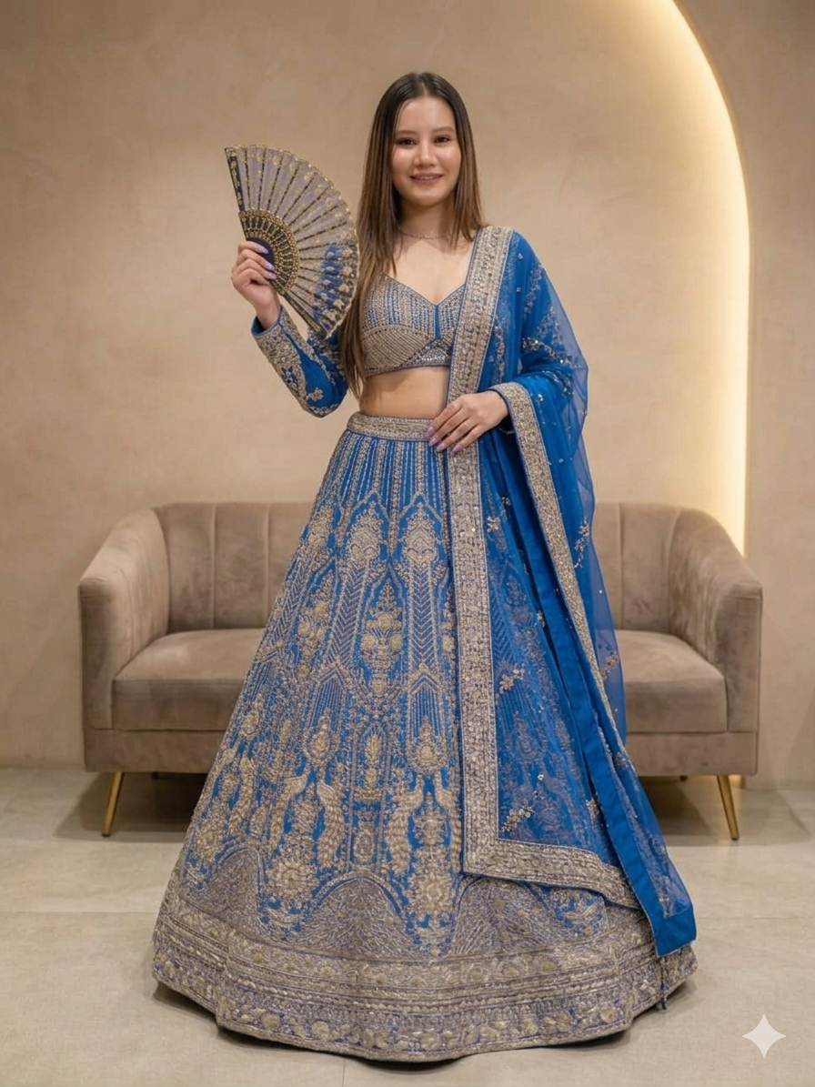 Royal blue embroidered Lengha choli