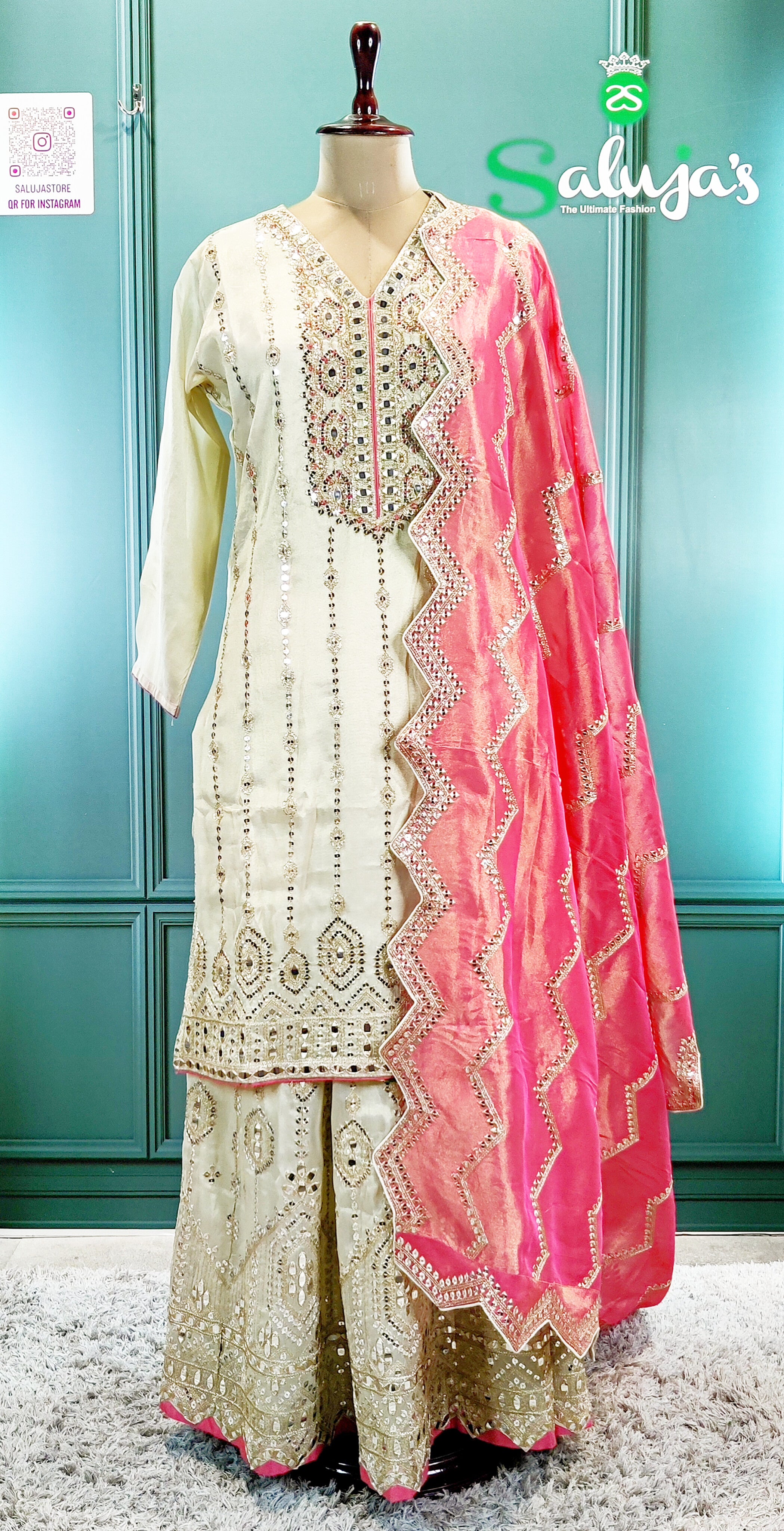 Lacha Suite With Cut Work Dupatta