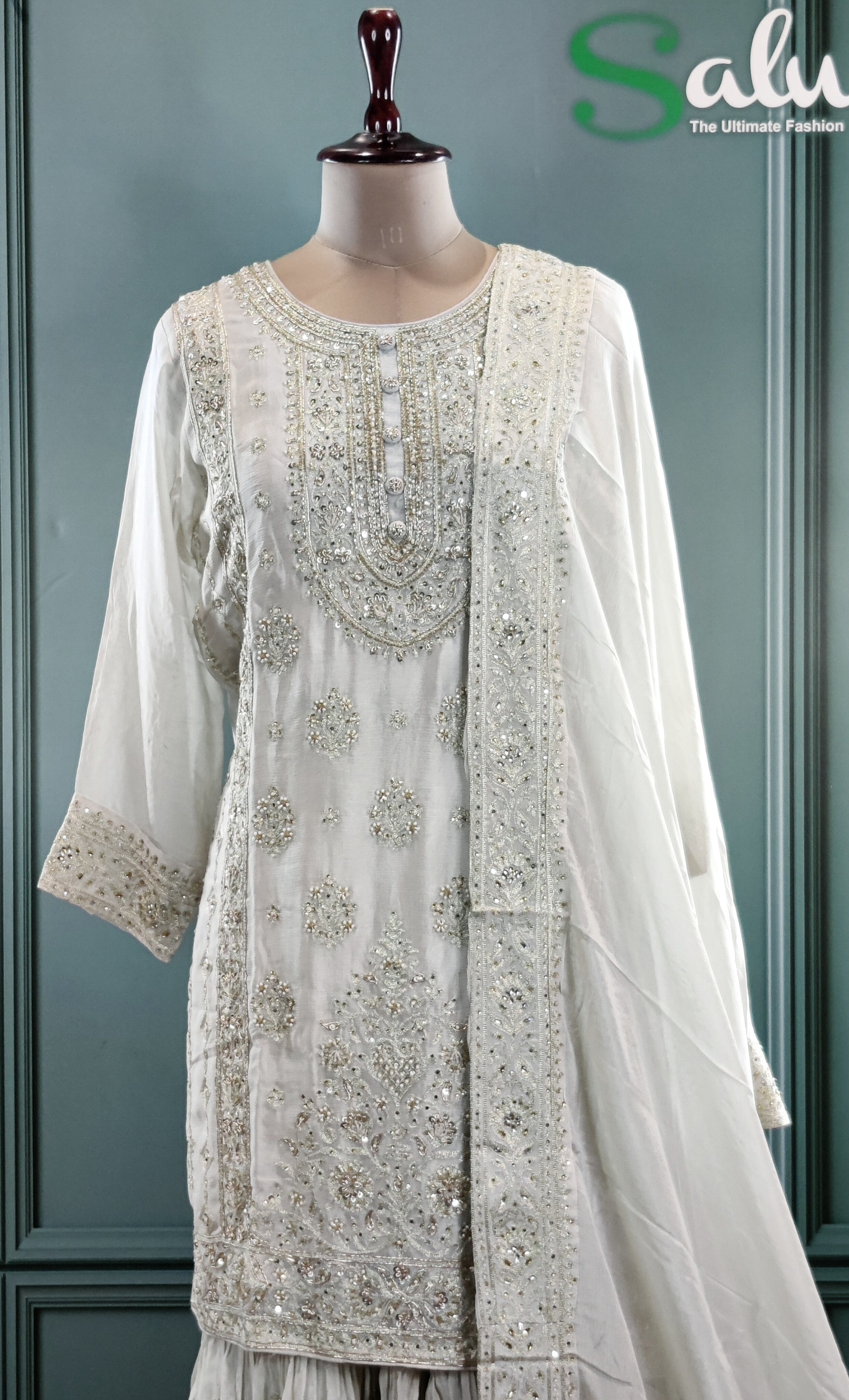 Subtle Light Grey Gharara Suit with Elegant Embroidery