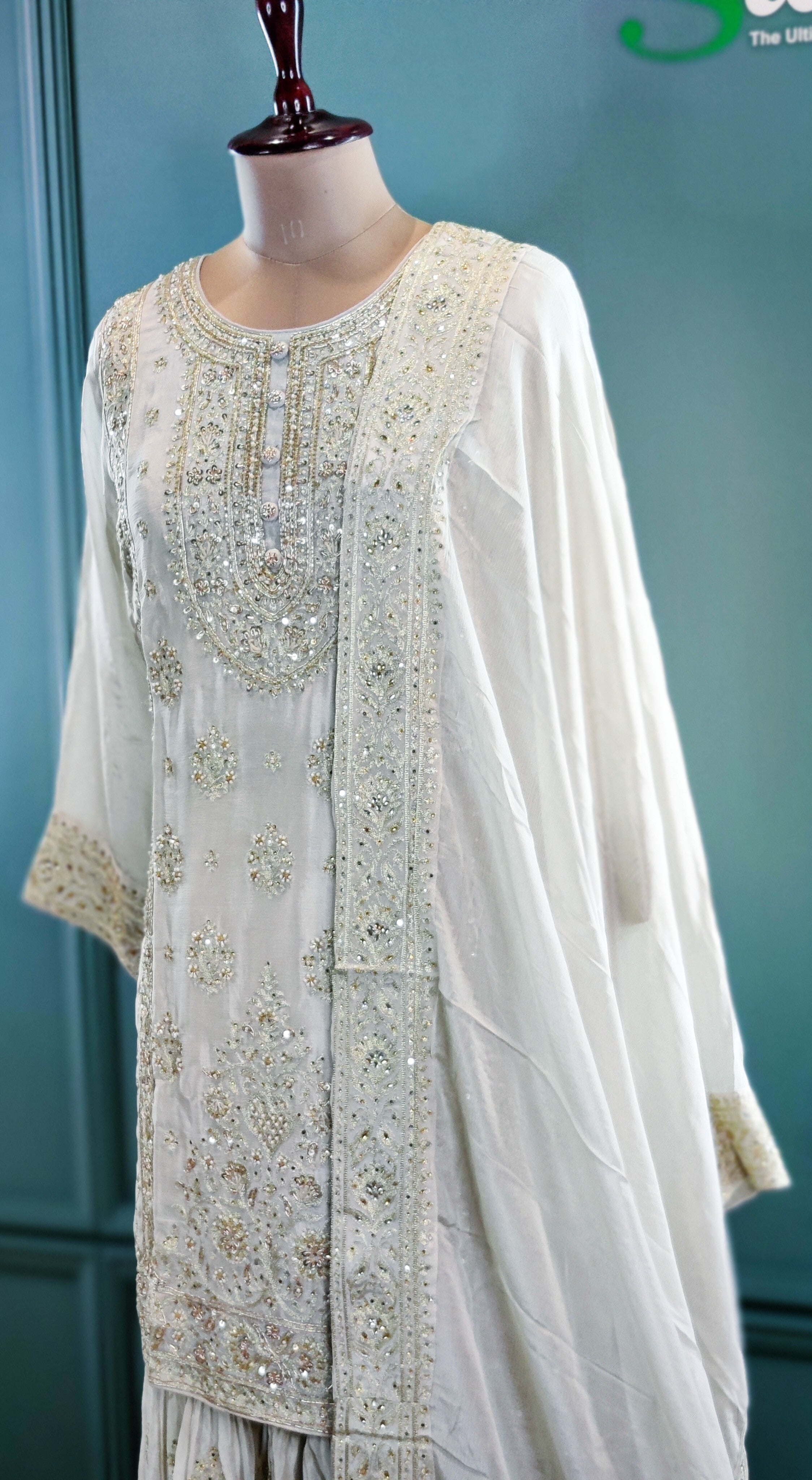 Subtle Light Grey Gharara Suit with Elegant Embroidery