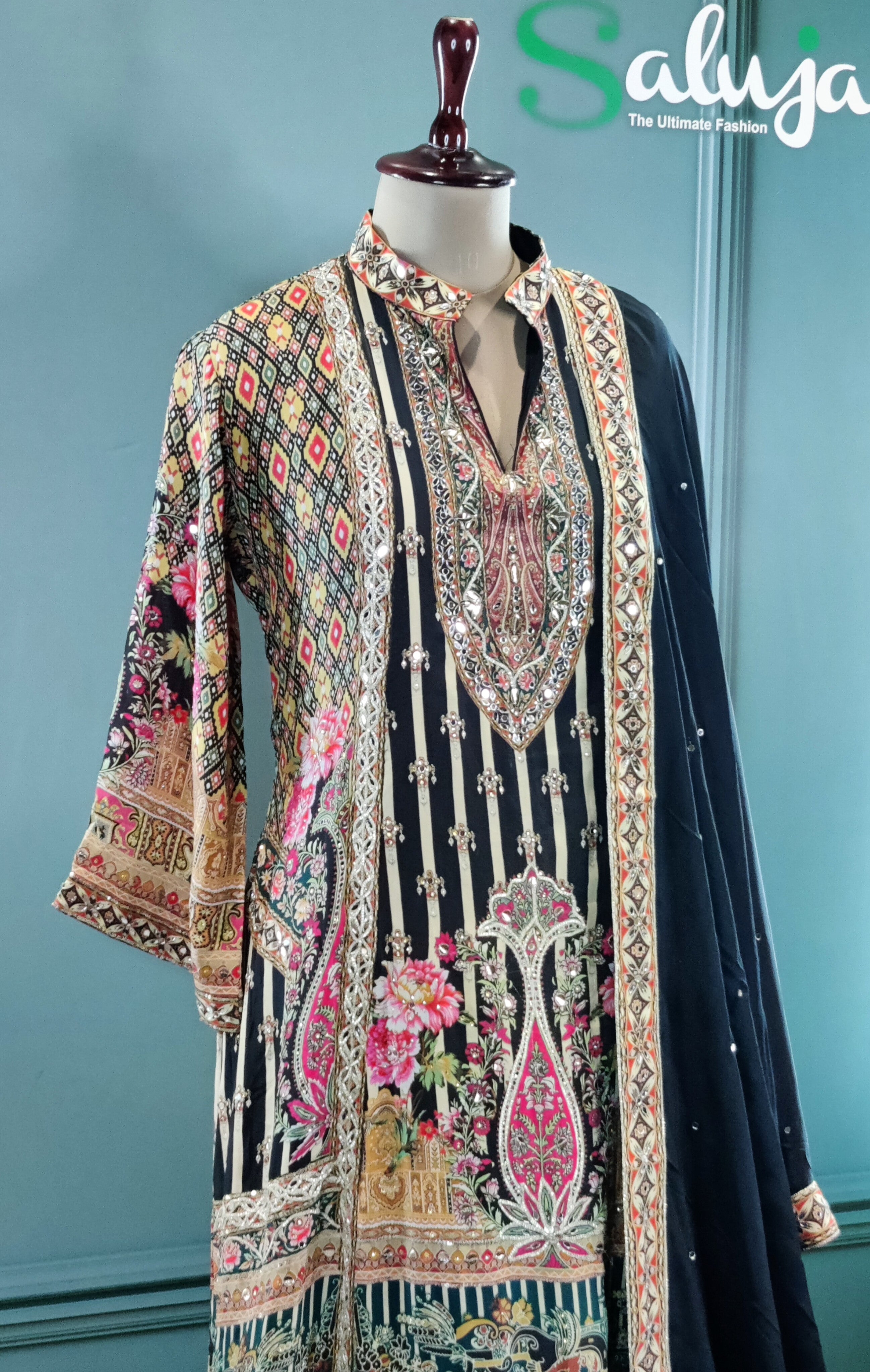 Timeless Black Sharara Suit with Luxe Embellishments