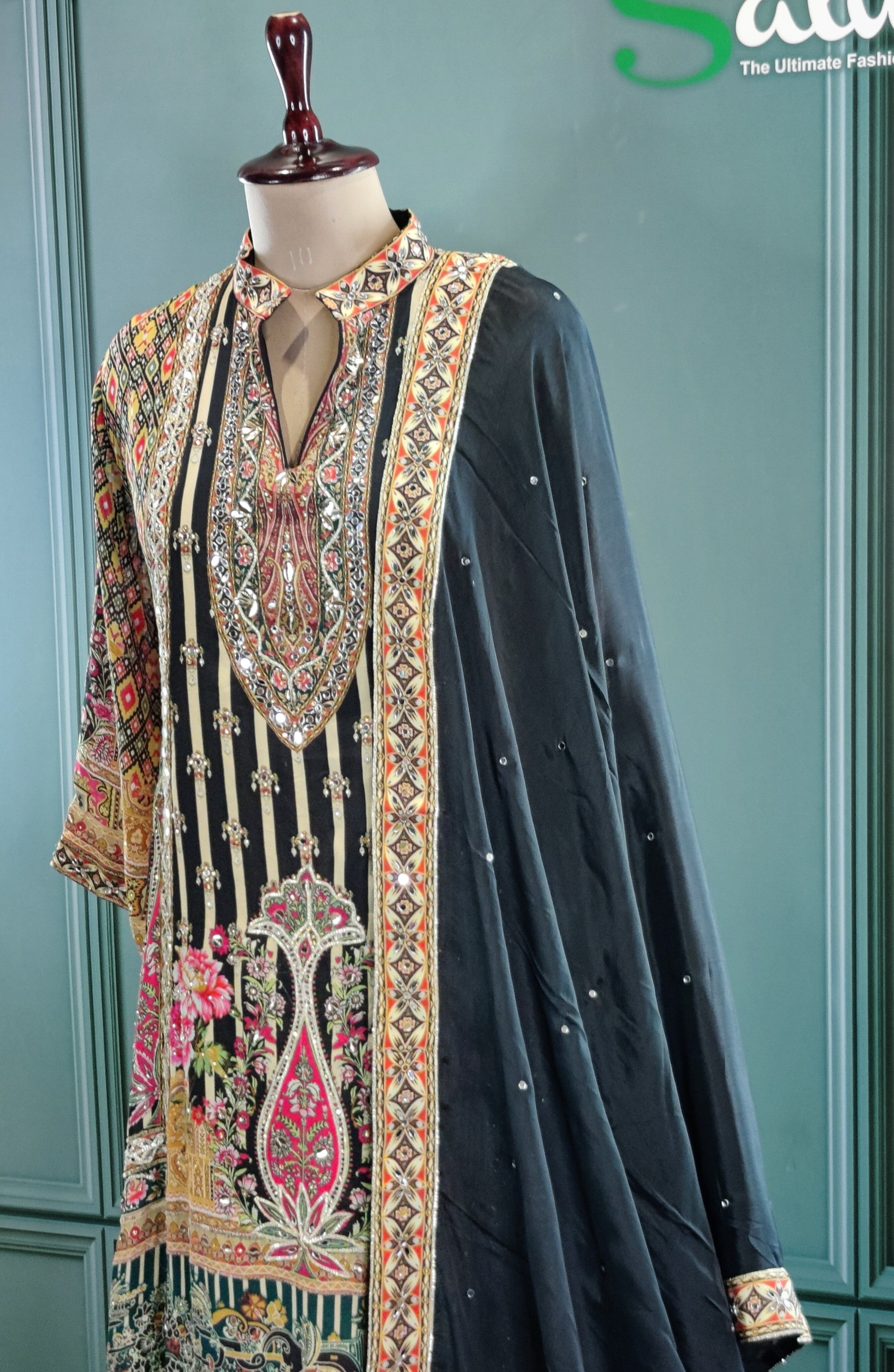 Timeless Black Sharara Suit with Luxe Embellishments