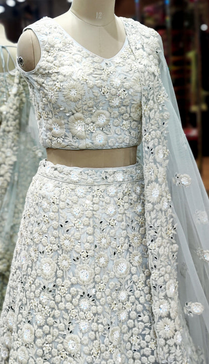 Charm Sky Blue Handcrafted Lehenga Choli