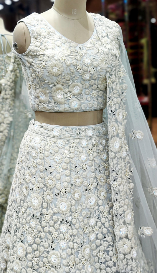 Charm Sky Blue Handcrafted Lehenga Choli