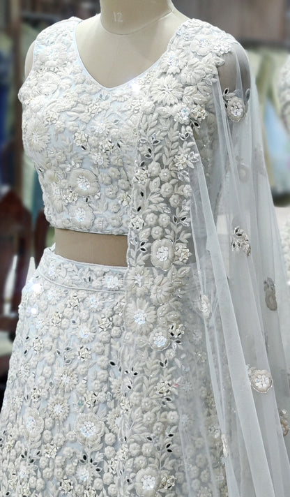 Charm Sky Blue Handcrafted Lehenga Choli