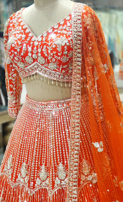 Embroidered Orange Lehenga Choli