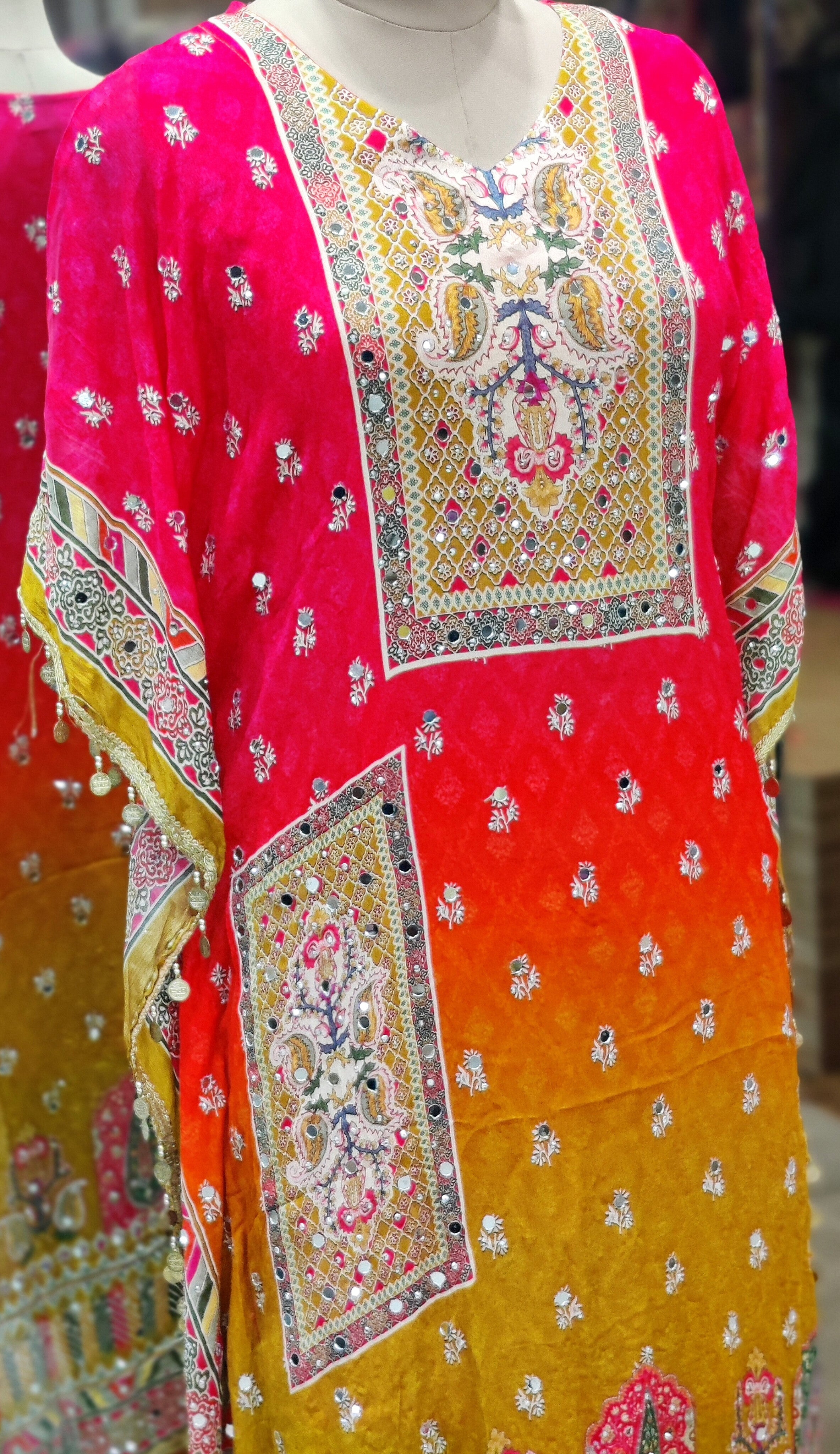 Majenta & Yellow Kaftan Suit