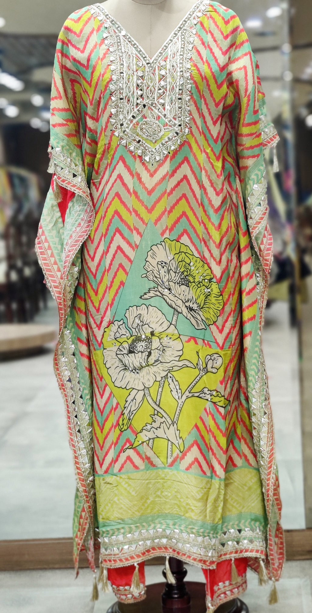 Yellow &amp; Green Striped Kaftan Suit – Fresh, Vibrant, and Chic