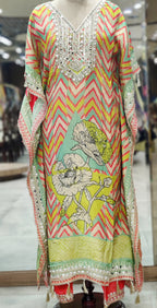 Yellow &amp; Green Striped Kaftan Suit – Fresh, Vibrant, and Chic