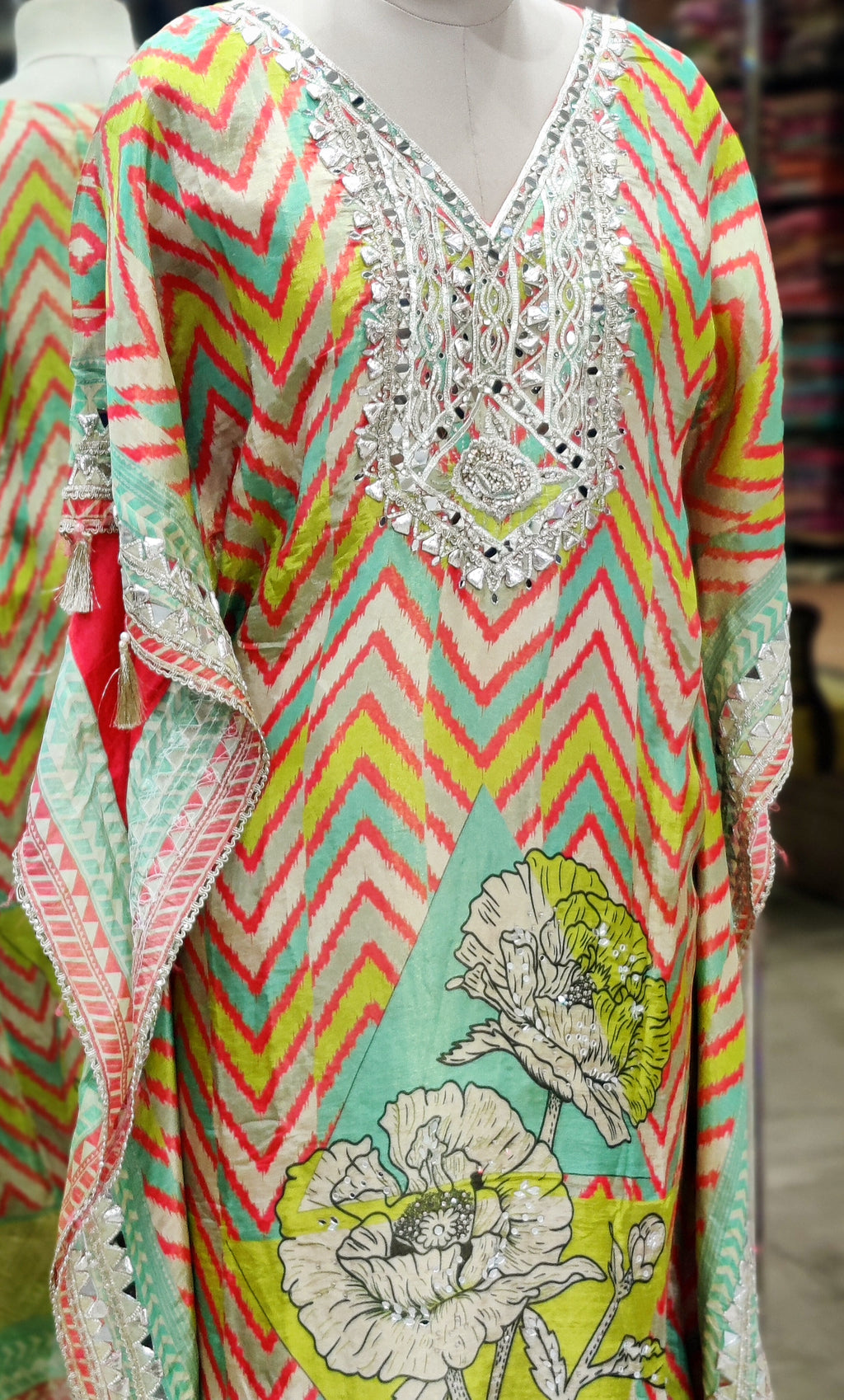 Yellow &amp; Green Striped Kaftan Suit – Fresh, Vibrant, and Chic