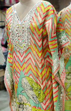 Yellow &amp; Green Striped Kaftan Suit – Fresh, Vibrant, and Chic