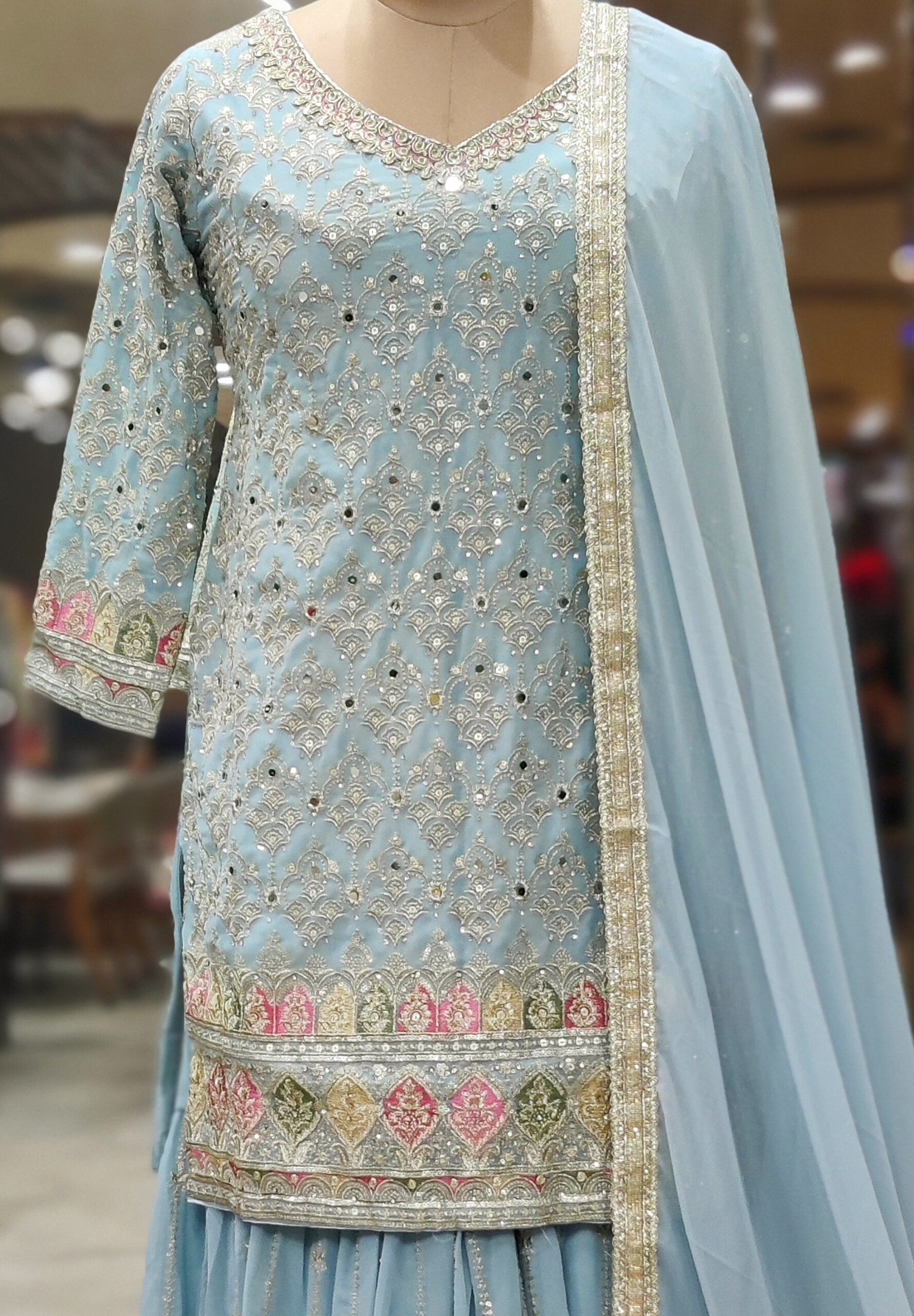 Sky Blue Sharara Suit – Serenity Meets Splendor