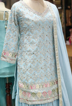 Sky Blue Sharara Suit – Serenity Meets Splendor