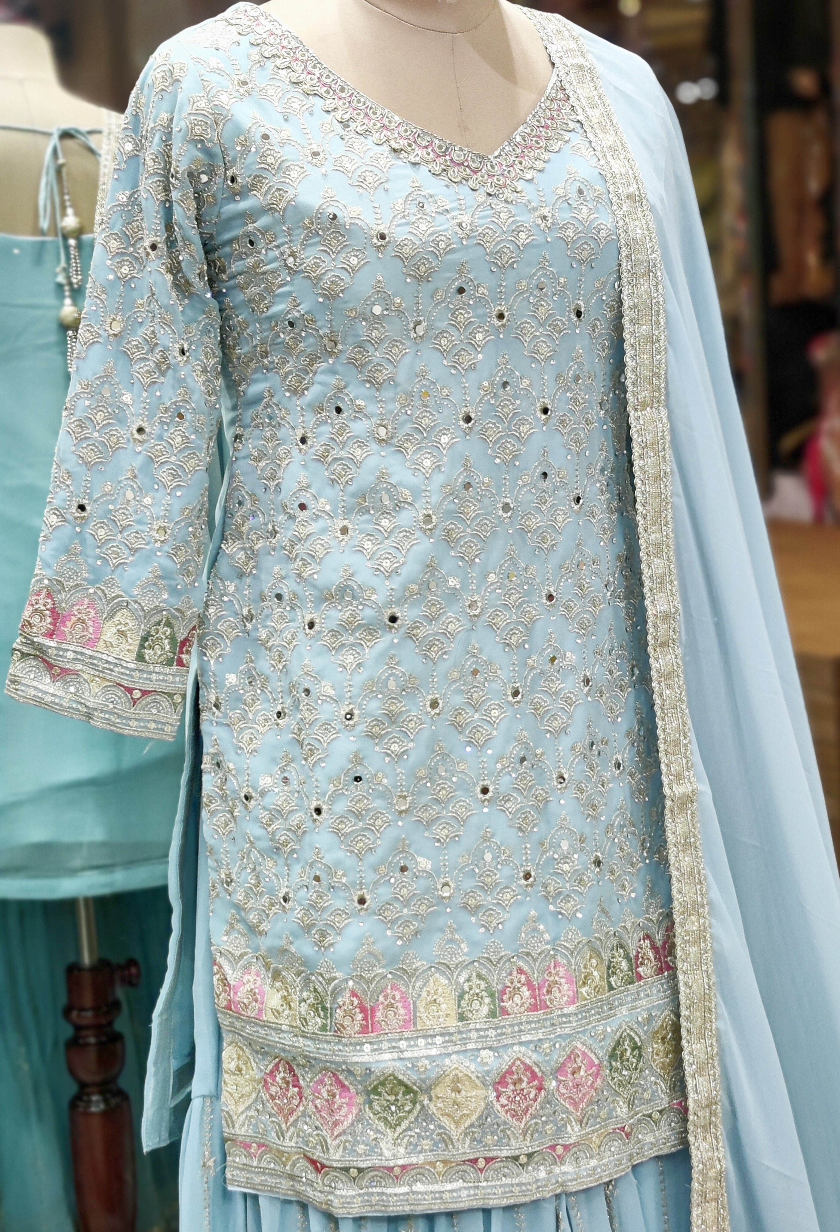 Sky Blue Sharara Suit – Serenity Meets Splendor