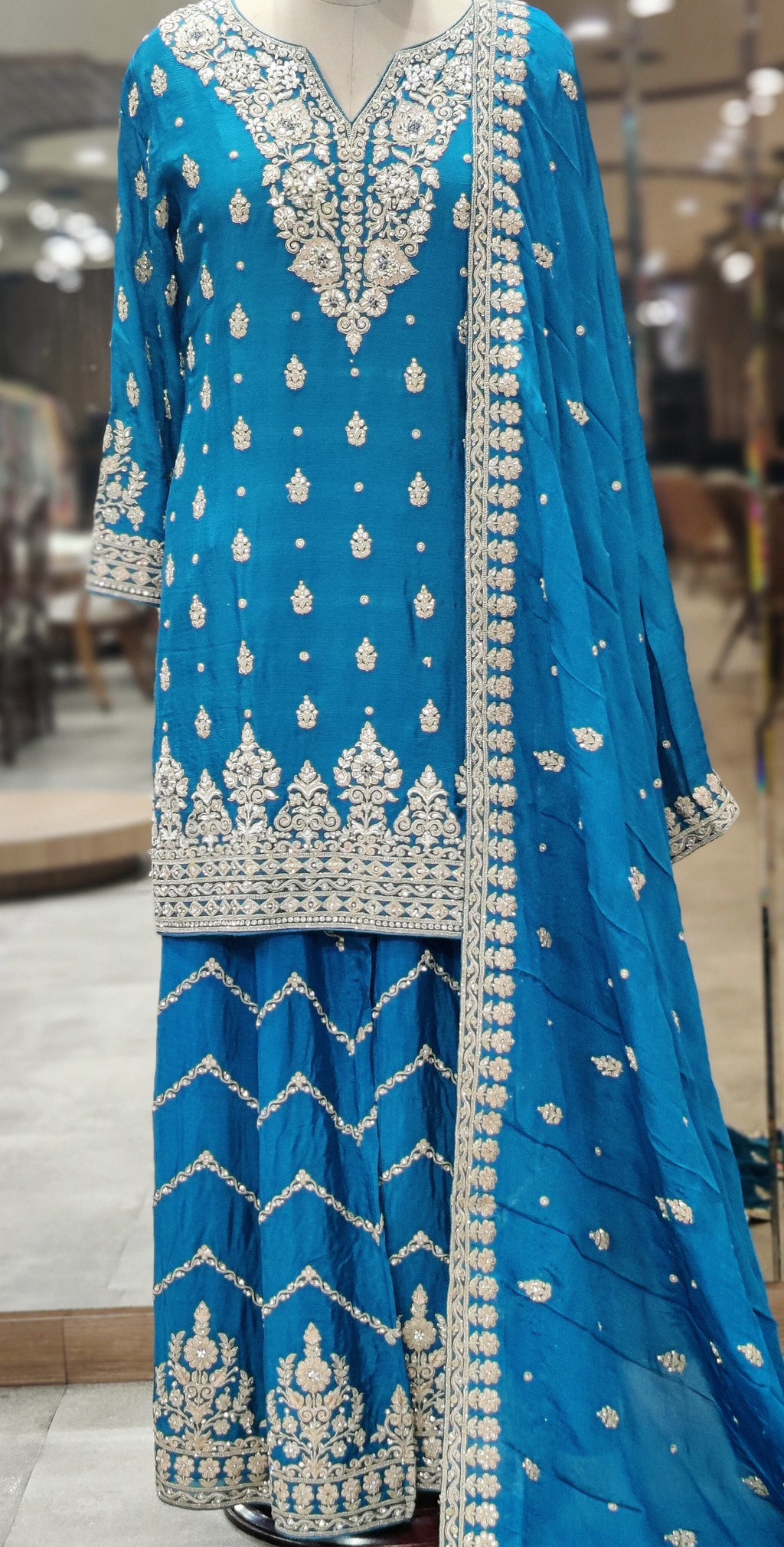Deep Ferozi Sharara Suit – Fresh Elegance with a Regal Touch