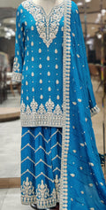 Deep Ferozi Sharara Suit – Fresh Elegance with a Regal Touch