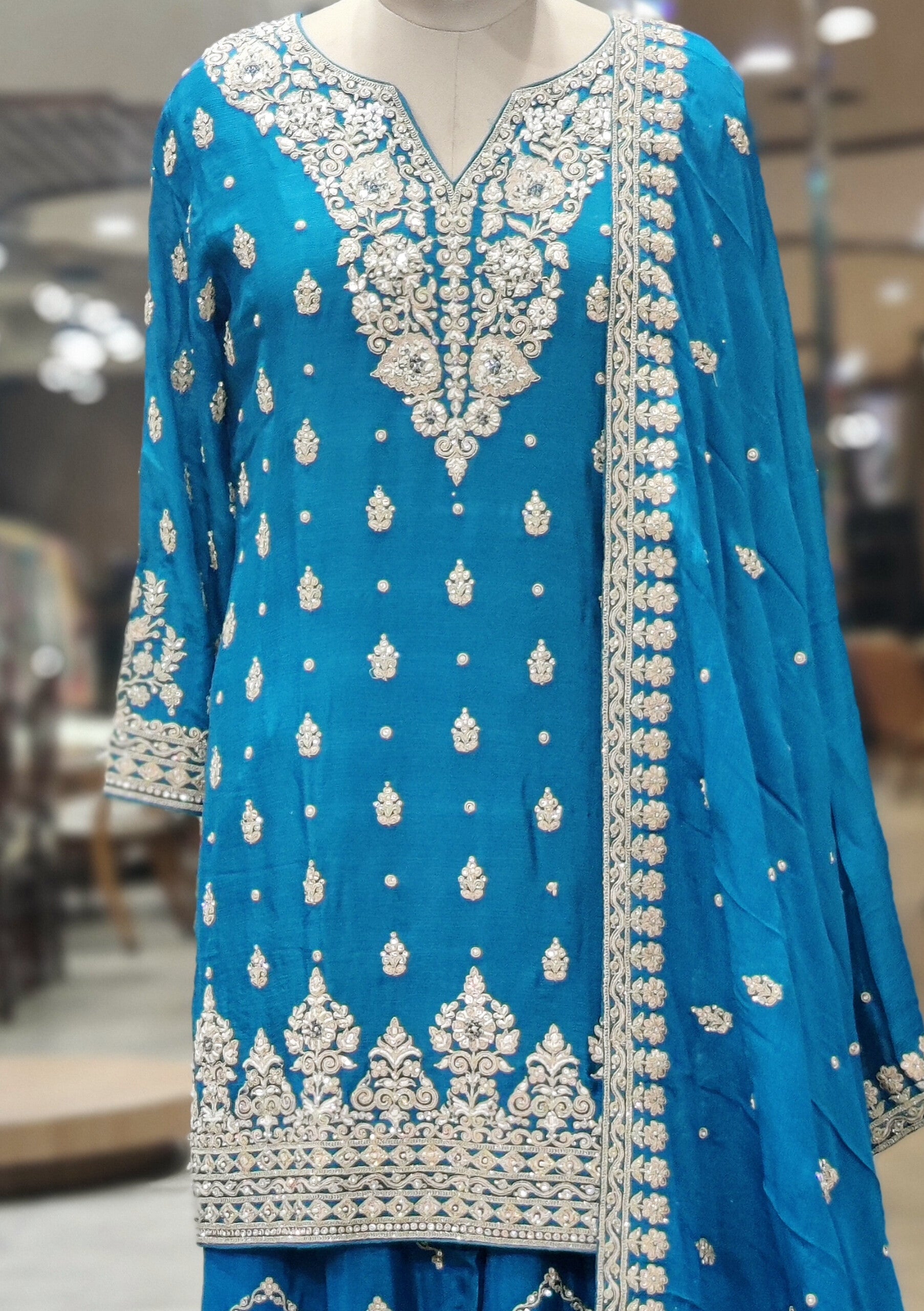 Deep Ferozi Sharara Suit – Fresh Elegance with a Regal Touch