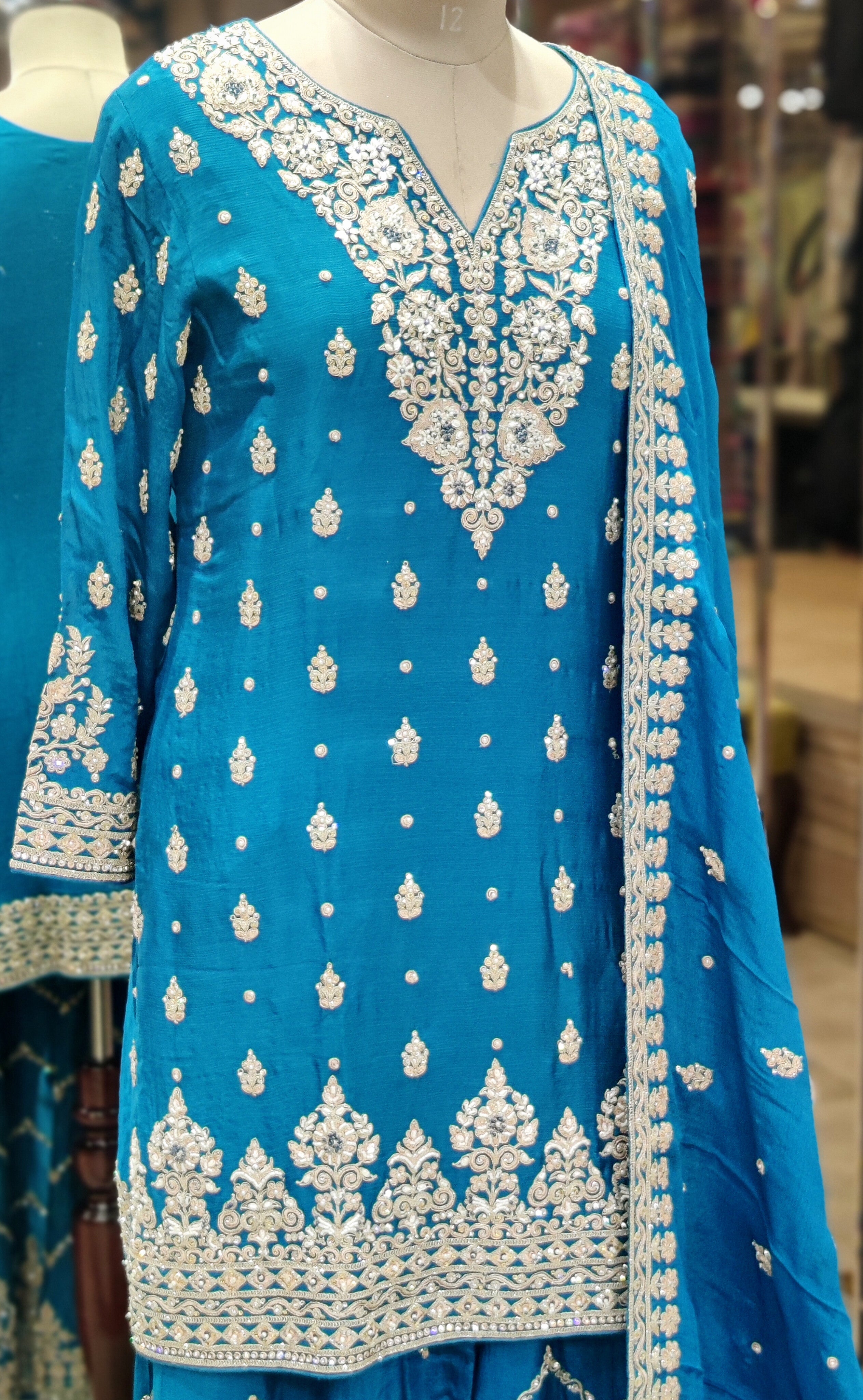 Deep Ferozi Sharara Suit – Fresh Elegance with a Regal Touch