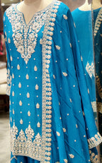 Deep Ferozi Sharara Suit – Fresh Elegance with a Regal Touch