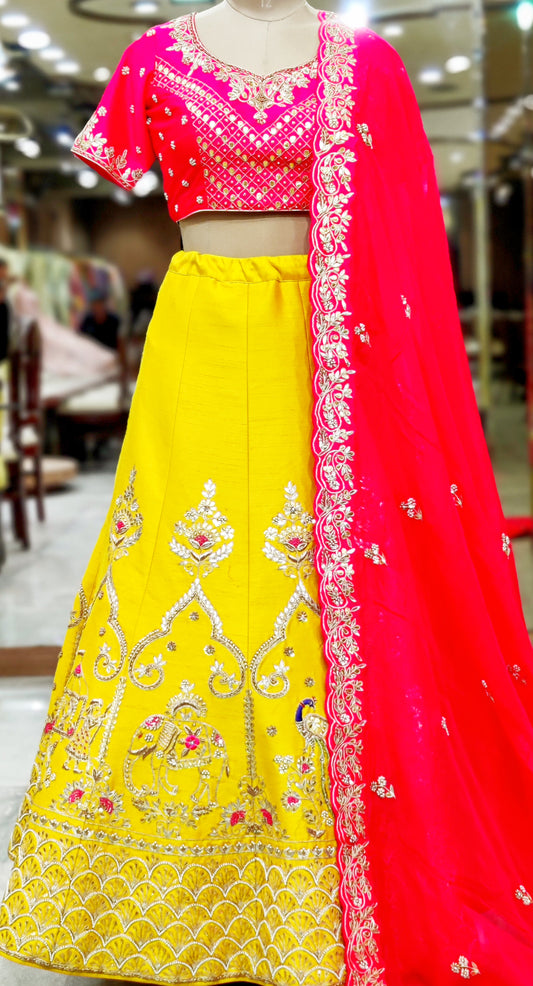 Vibrant Yellow & Magenta Lehenga Choli