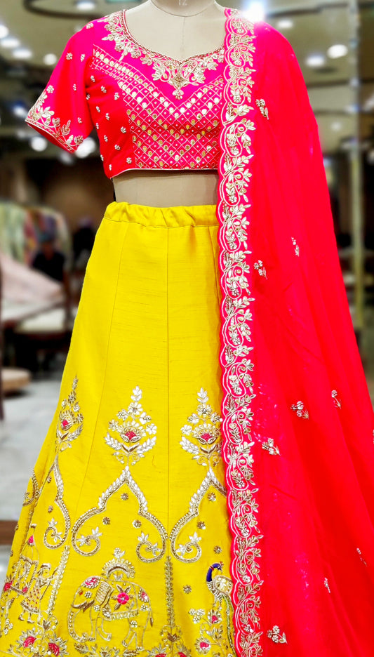 Vibrant Yellow & Magenta Lehenga Choli