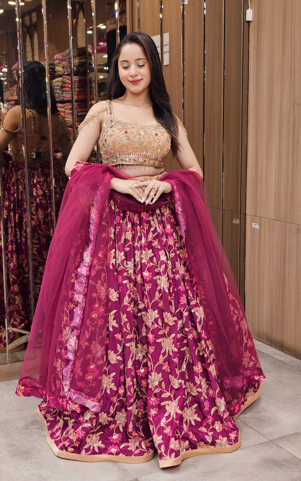 Graceful Peach &  Wine Lehenga Choli