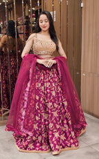 Graceful Peach &  Wine Lehenga Choli