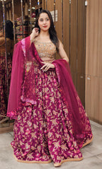 Graceful Peach &  Wine Lehenga Choli