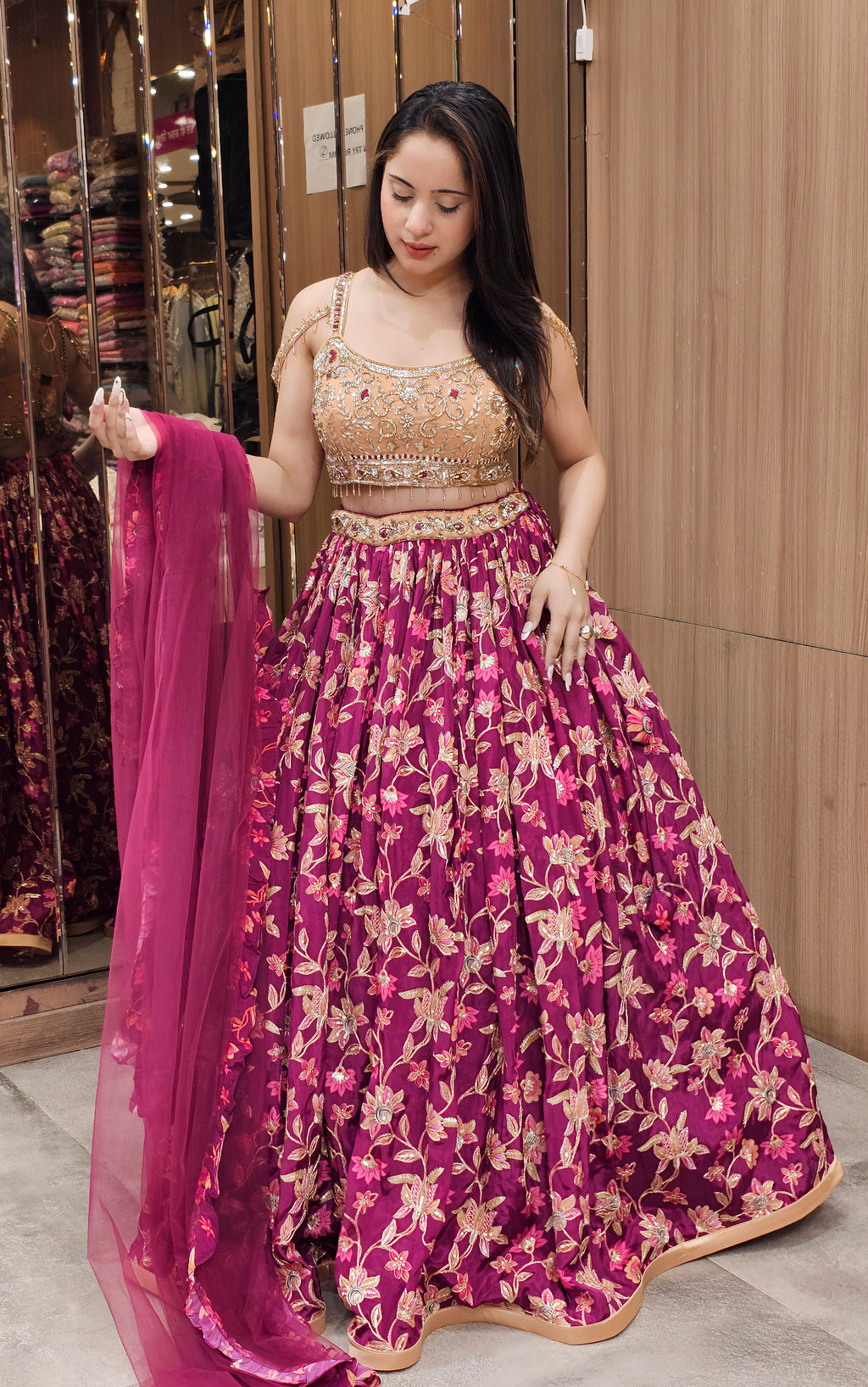 Graceful Peach &  Wine Lehenga Choli