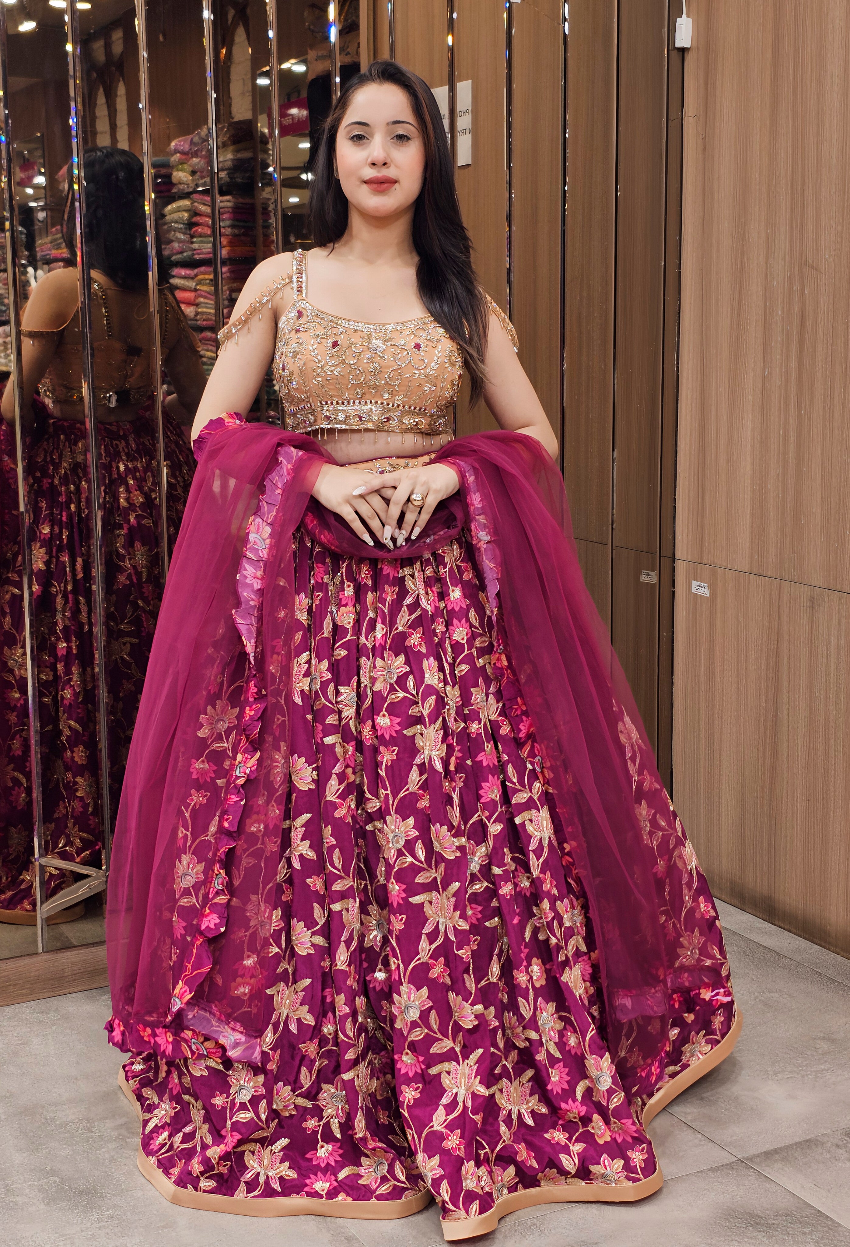 Graceful Peach &  Wine Lehenga Choli