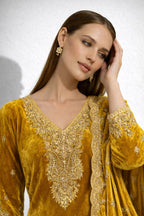 Royal Glow Yellow Velvet Ensemble – Saluja Store
