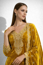 Royal Glow Yellow Velvet Ensemble – Saluja Store