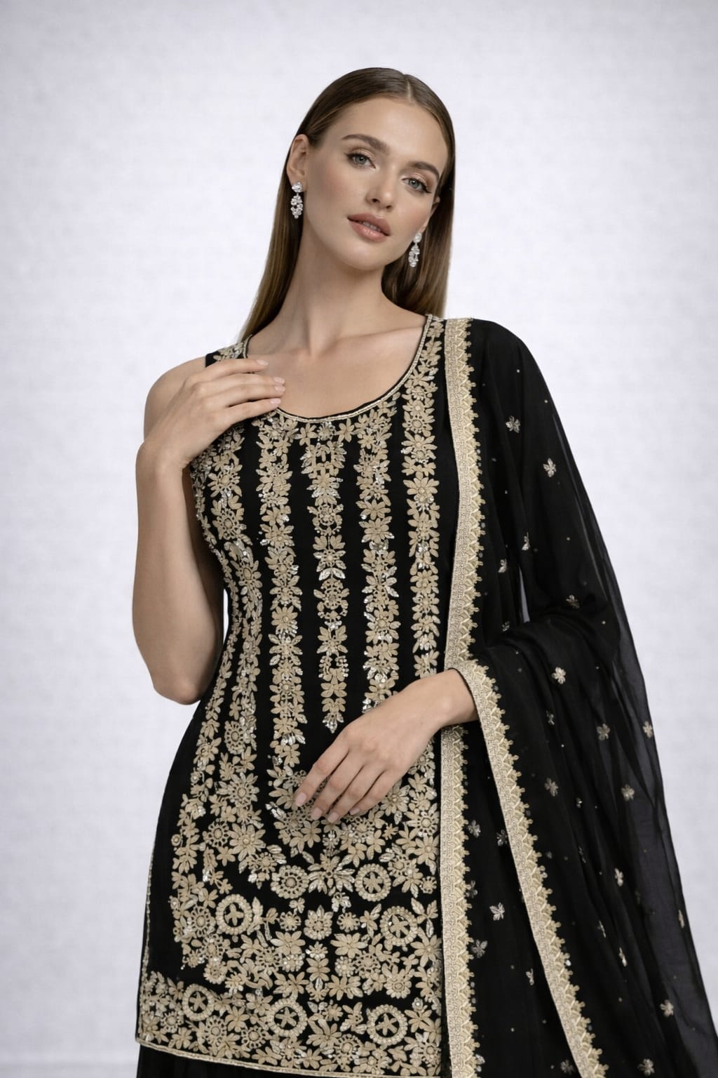 Midnight Elegance Black Sharara Suit – Saluja Store