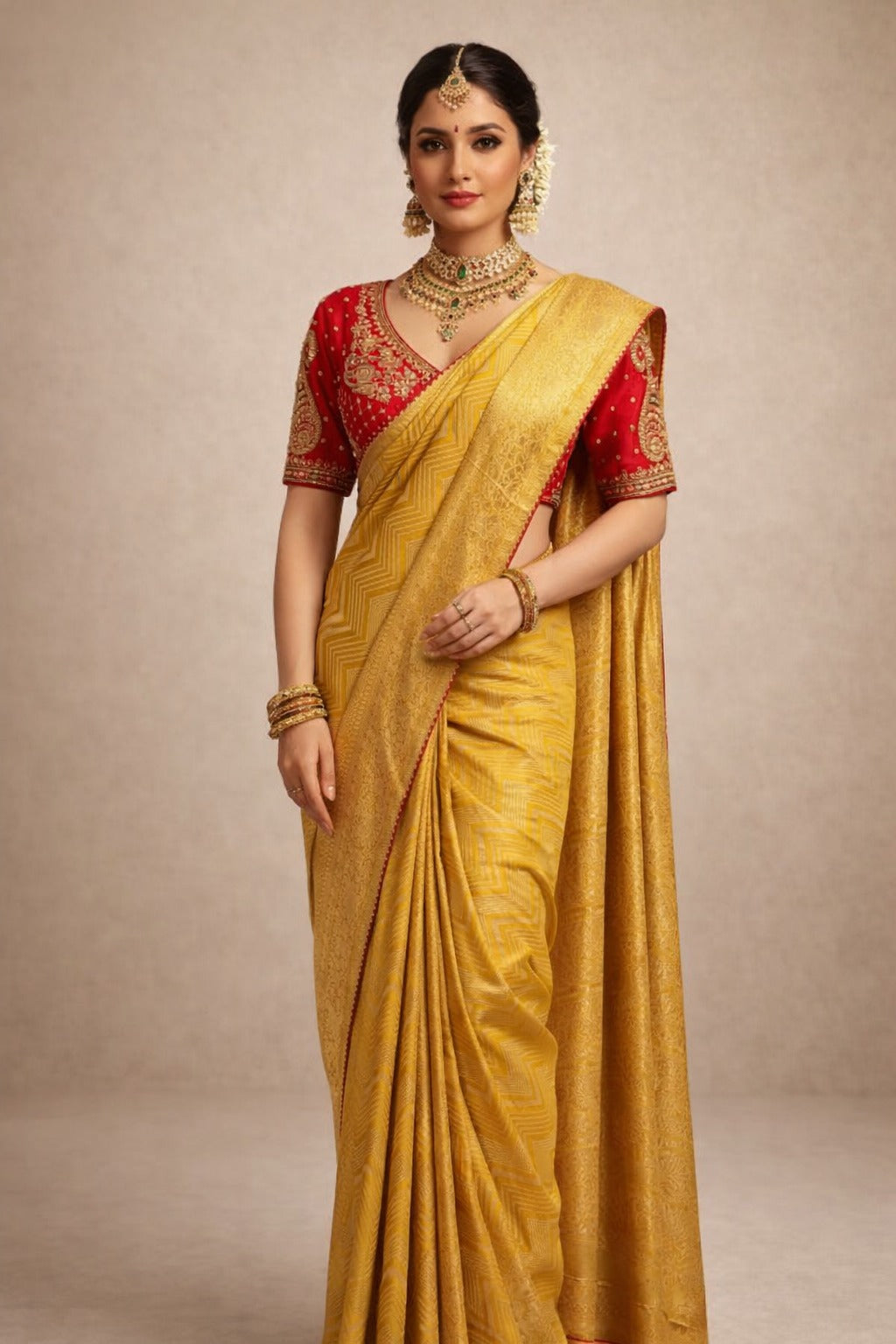 Royal Yellow Premium Banarasi Saree – Saluja Store