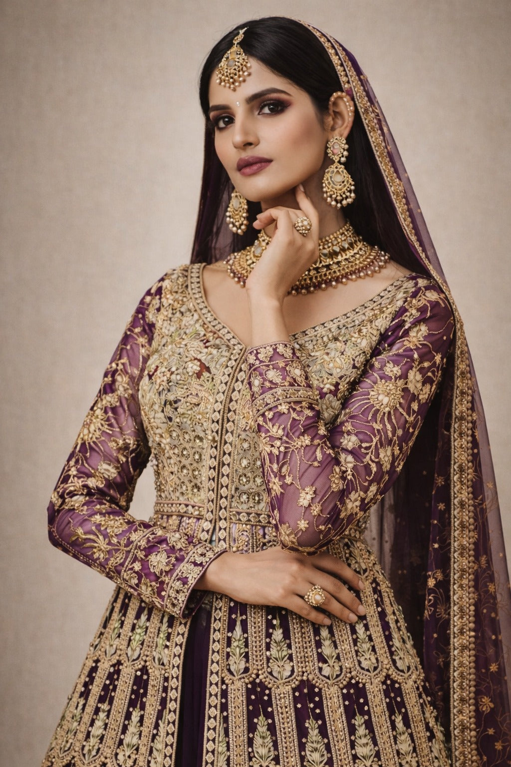 Royal Purple & Gold Indo-Western Anarkali – Saluja Store
