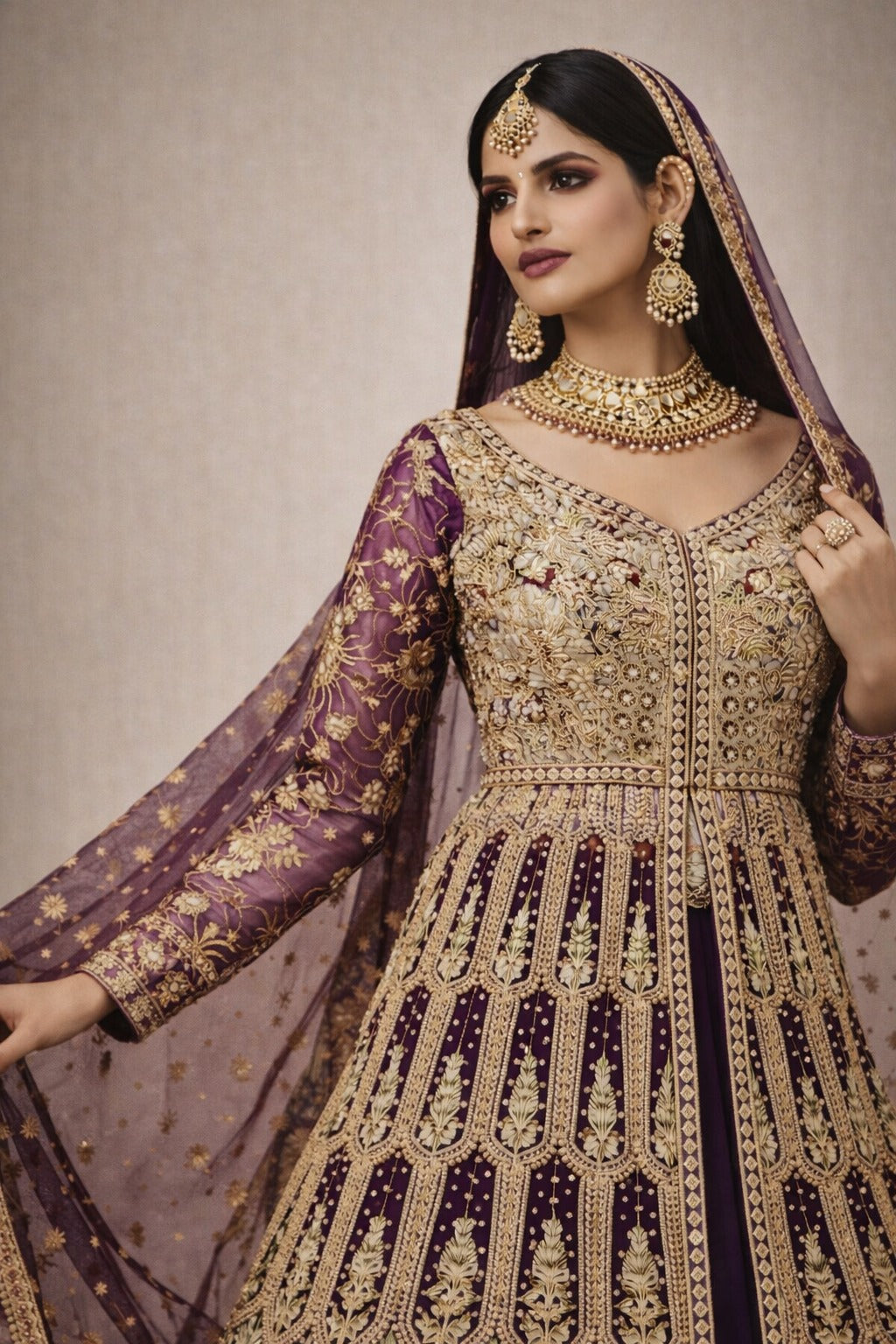 Royal Purple & Gold Indo-Western Anarkali – Saluja Store