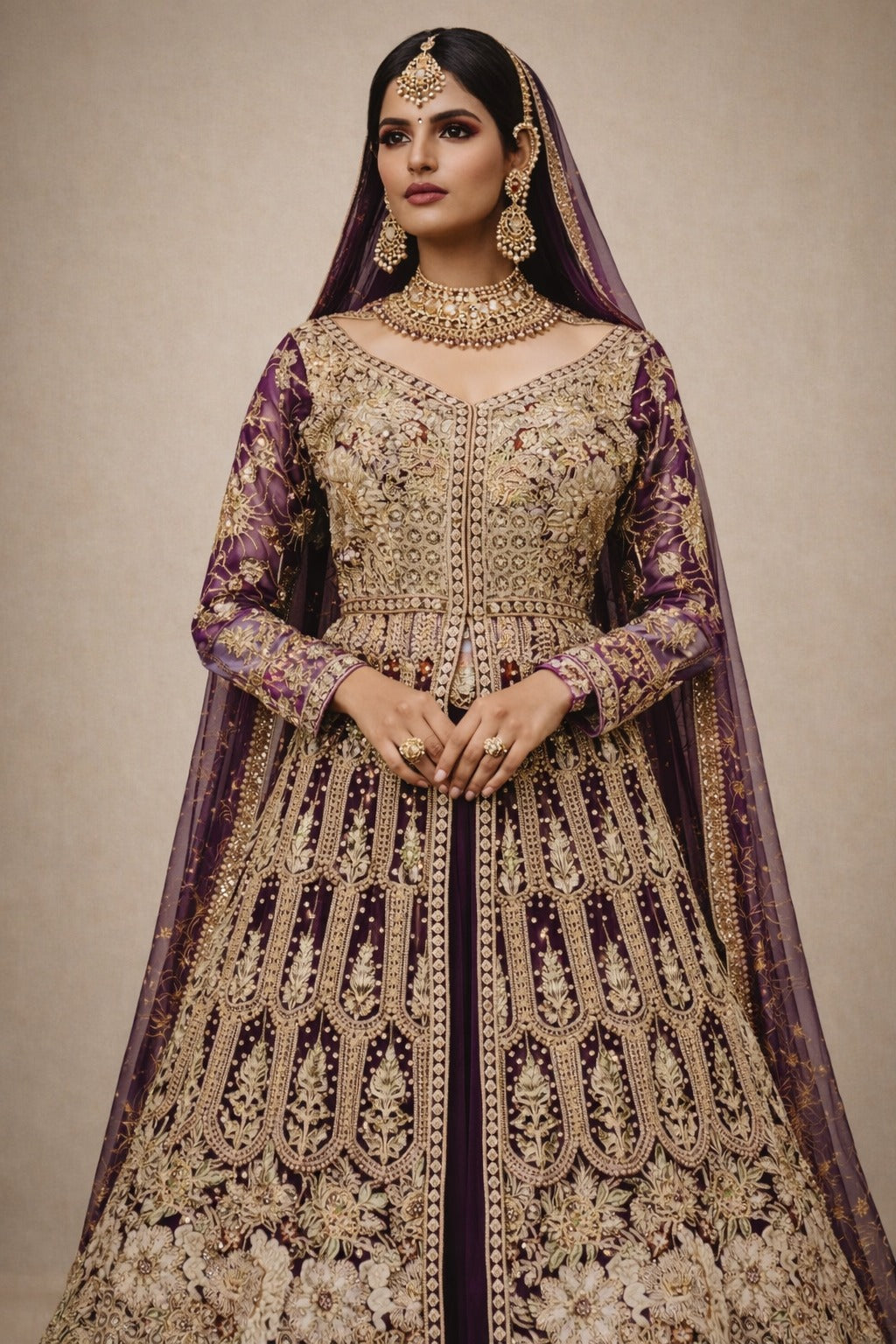 Royal Purple & Gold Indo-Western Anarkali – Saluja Store