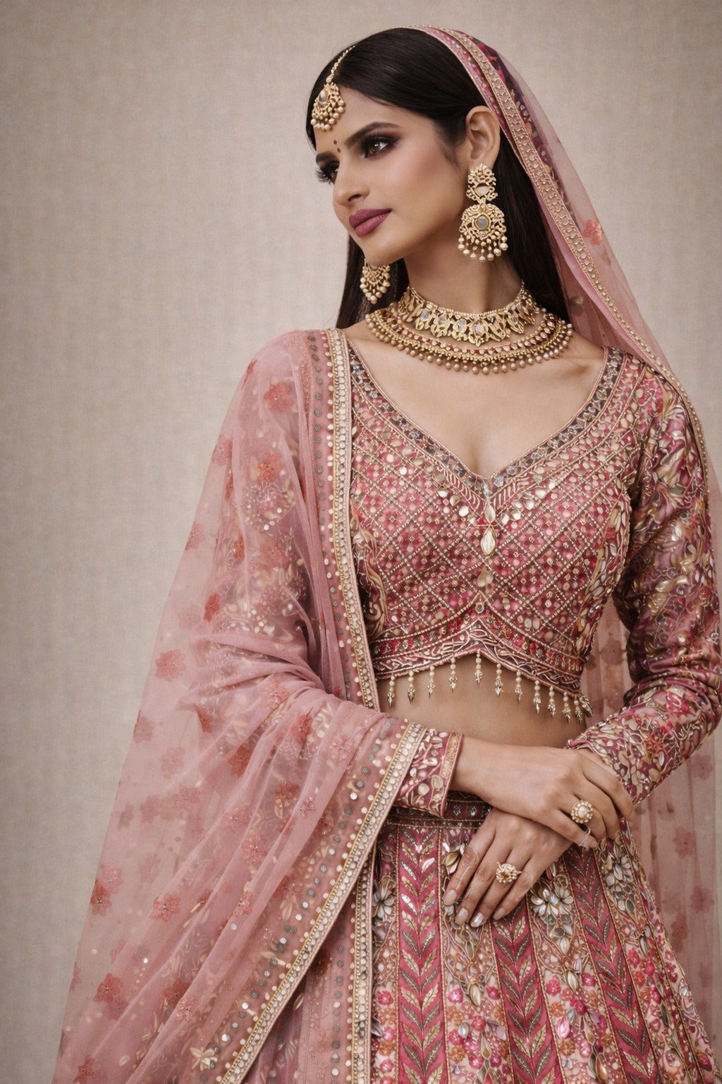 Blush Pink Silk Lehenga Choli with Mirror Work – Saluja Store