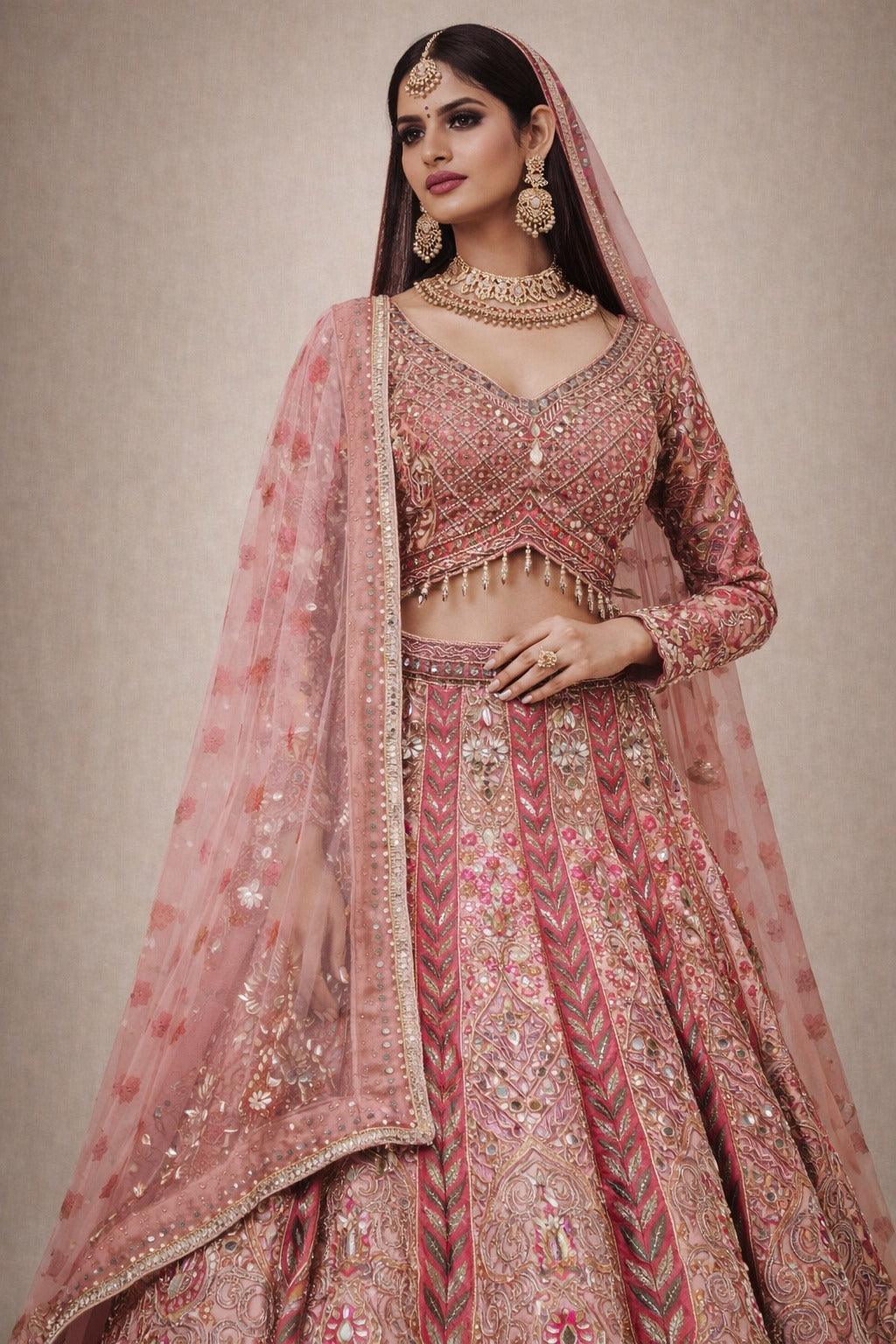 Blush Pink Silk Lehenga Choli with Mirror Work – Saluja Store
