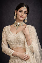 Elegant Off-White Embroidered Fishcut Style – Saluja Store