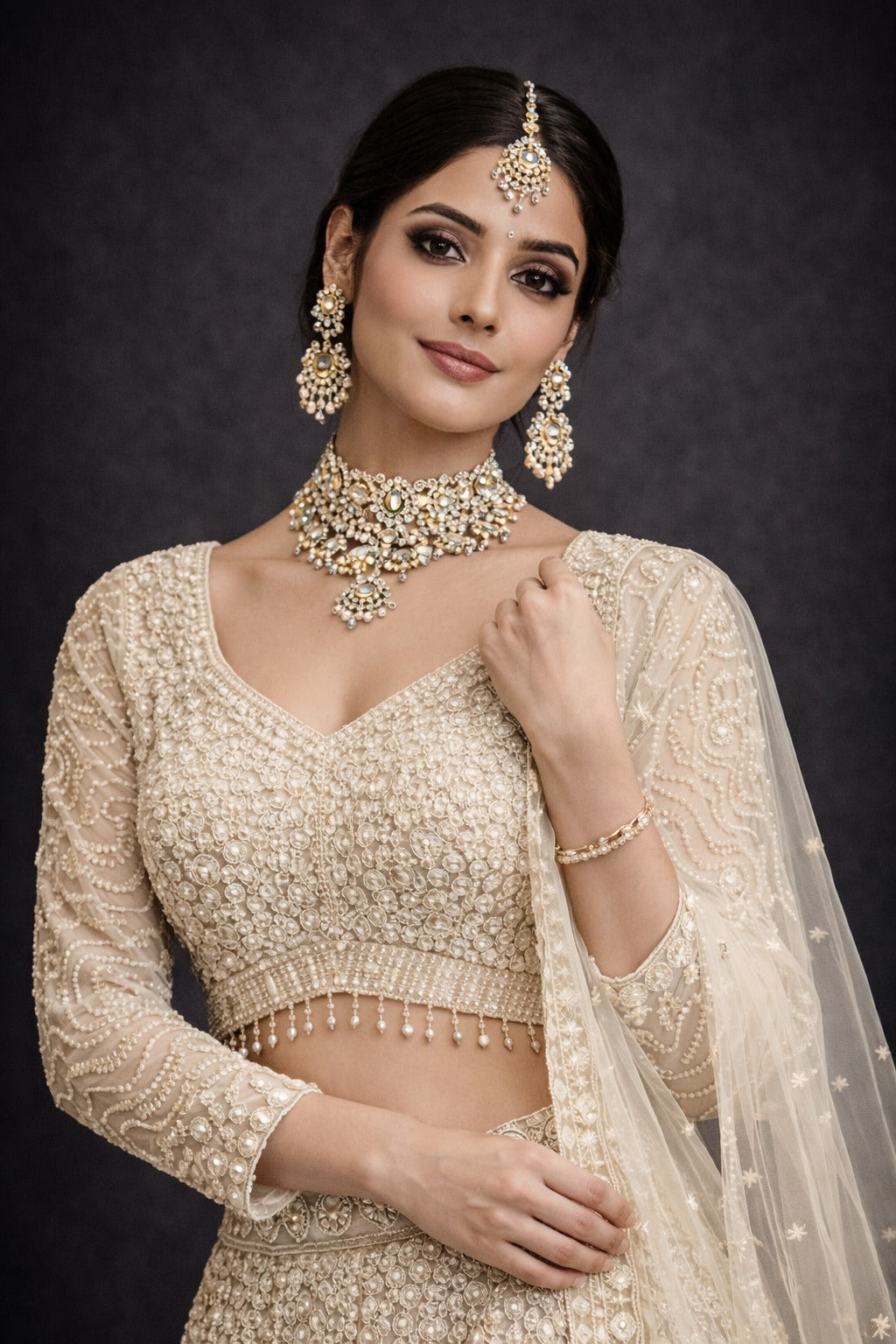 Elegant Off-White Embroidered Fishcut Style – Saluja Store