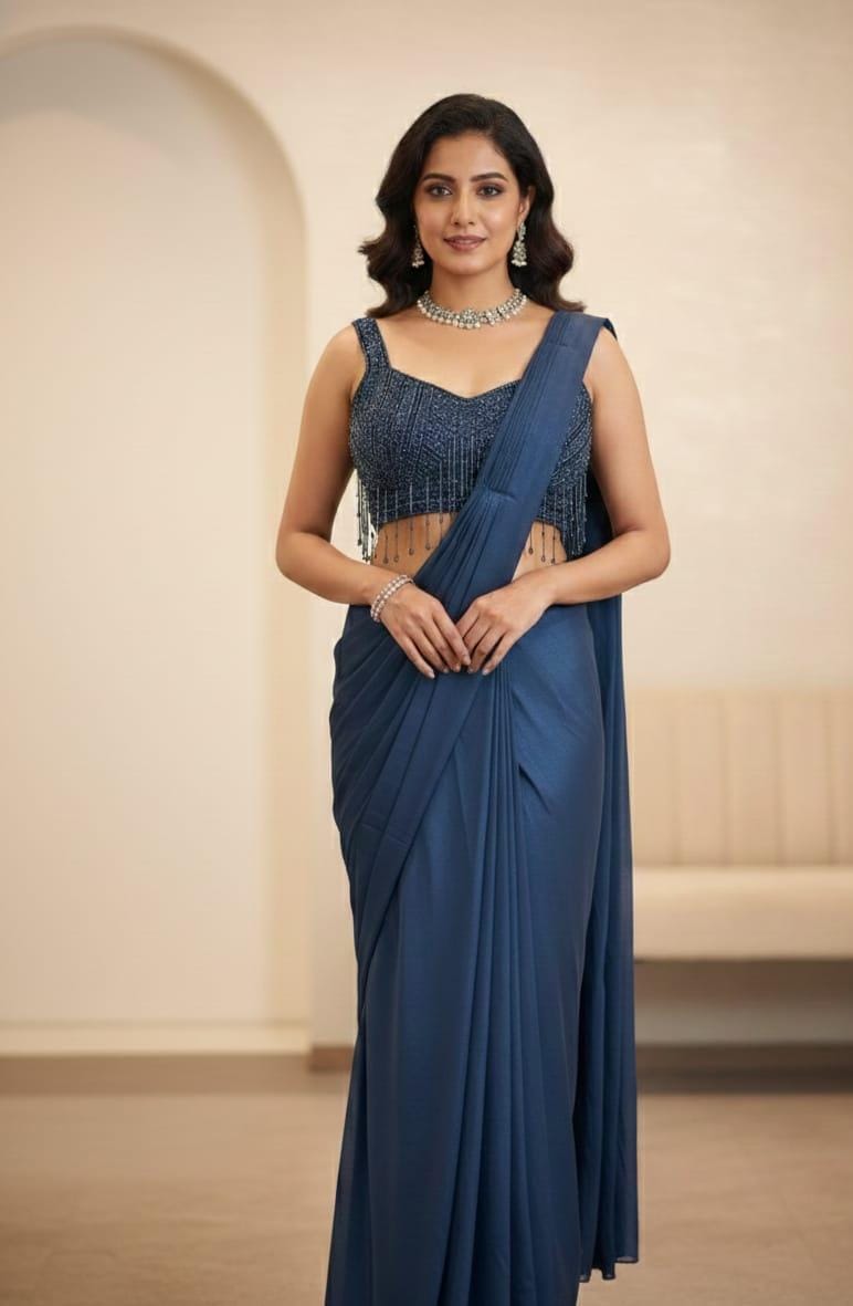 Modern Elegance Draped Saree – Saluja Store