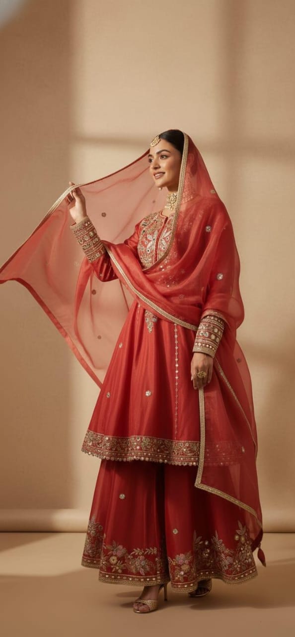 Elegant Short Anarkali with Sharara – Saluja Store