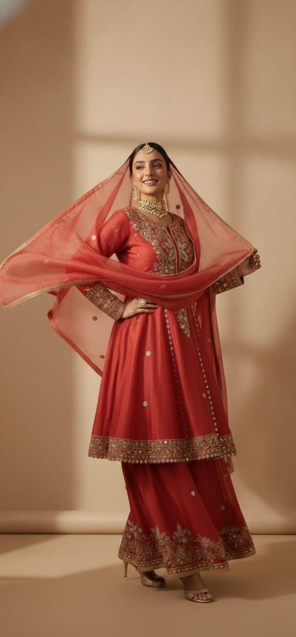 Elegant Short Anarkali with Sharara – Saluja Store