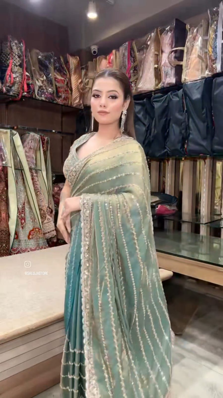 Sea Mist Couture Draped Saree – Saluja Store