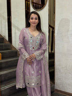 Lavender Royale Mirror Work Palazzo Suit – Saluja Store