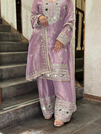 Lavender Royale Mirror Work Palazzo Suit – Saluja Store
